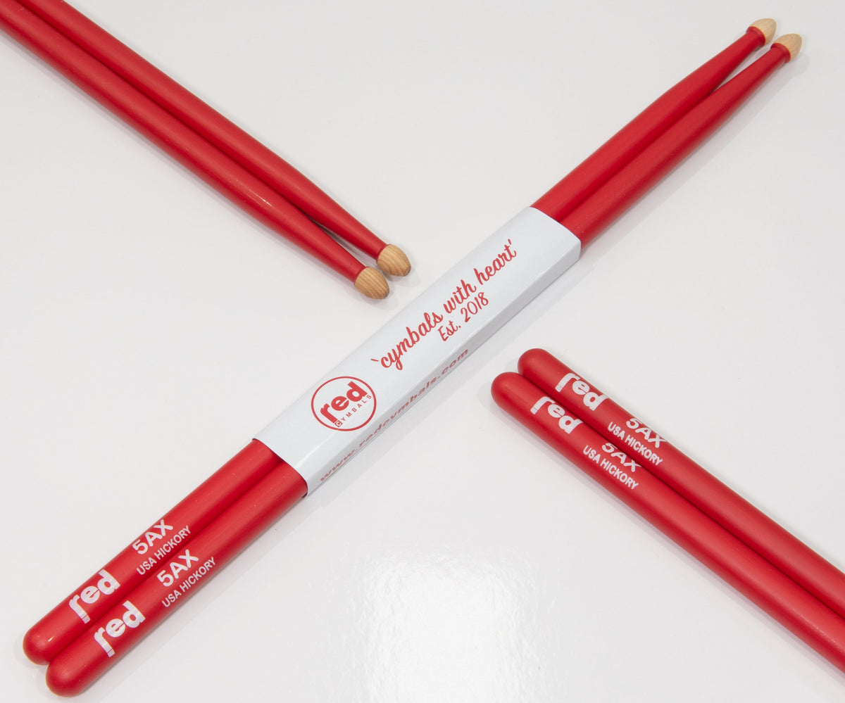 Red Cymbals Drum Sticks Red Drumsticks Colour Series multiple sizes Red Cymbals Colour Series Red & Purple Drumsticks