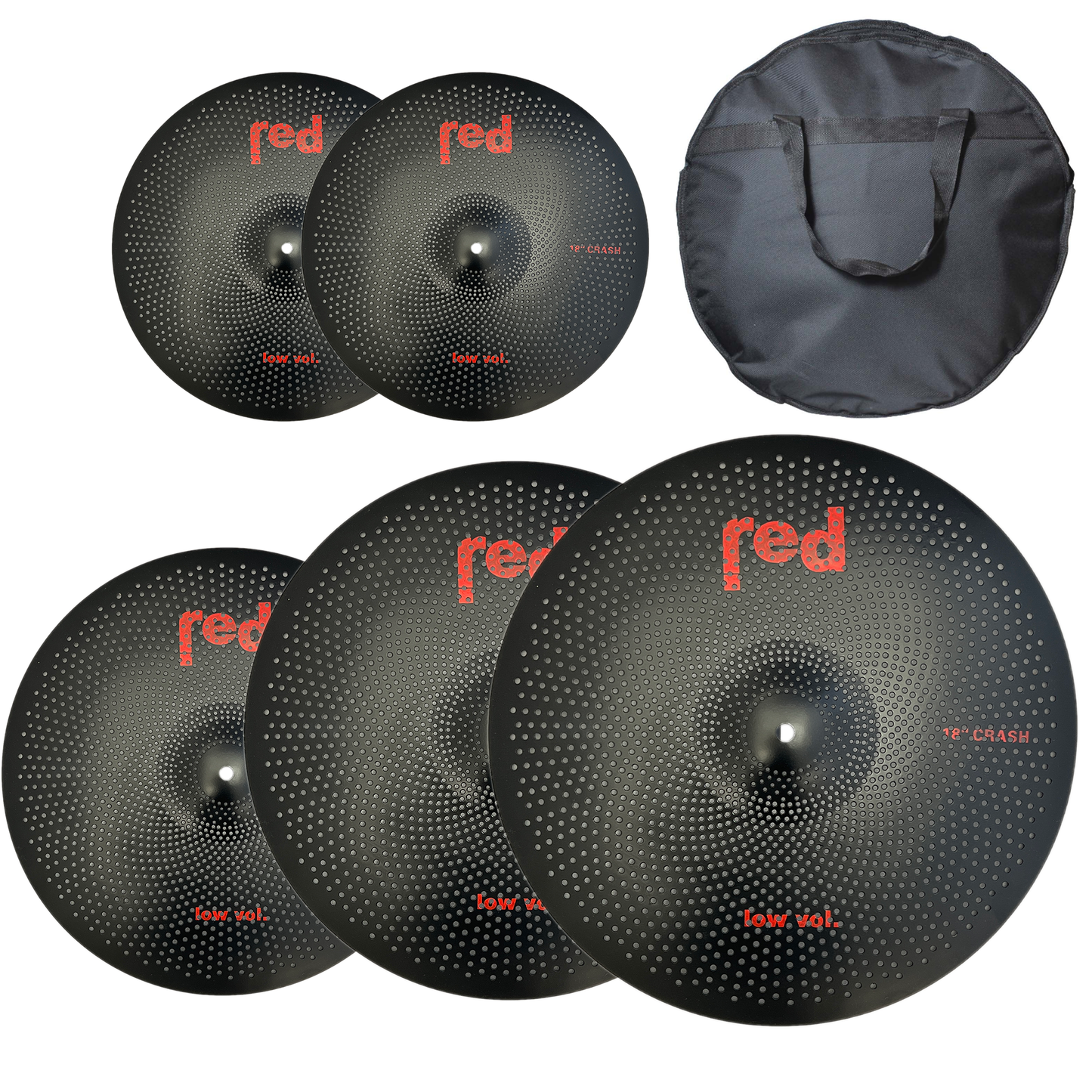 Low Volume 5 piece Cymbal Set (Choice of 4 colours) with free 20" Bag