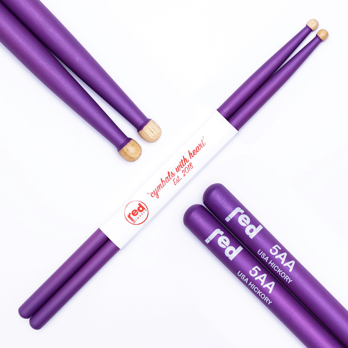Red Cymbals Drum Sticks Red Drumsticks Colour Series multiple sizes Red Cymbals Colour Series Red & Purple Drumsticks